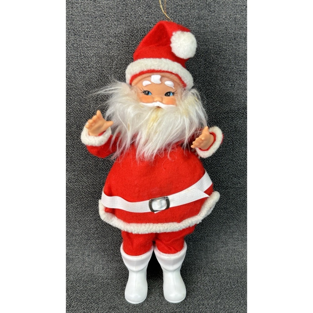 Vintage 70s Felt Flocked Christmas Santa Kitchy Holiday Decor 9" Tall